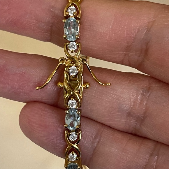 Genuine blue & white topaz gold over solid sterling silver bracelet - Picture 5 of 9
